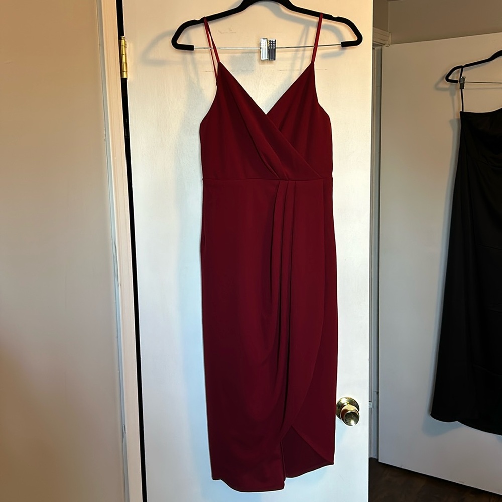 Burgundy spaghetti strap dress with slit